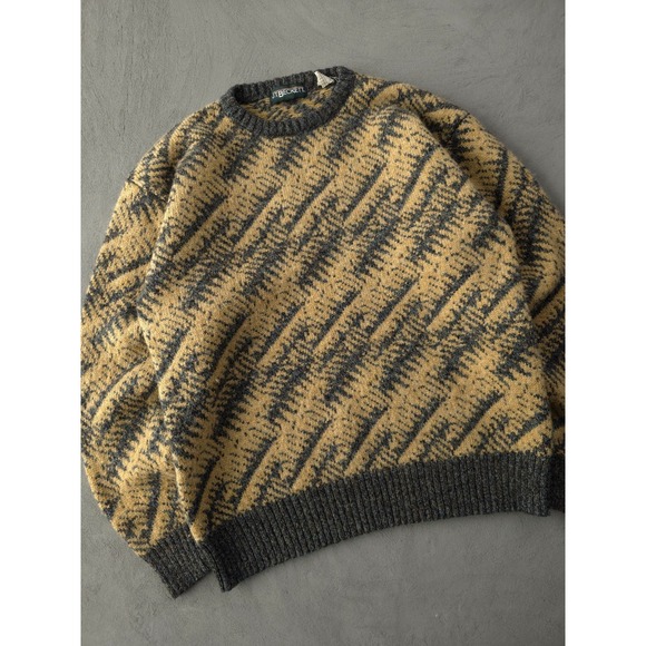 Vintage 90s J.T. Beckett Beige Wool Blend Crewneck Knit Sweater Men's L - Picture 2 of 9